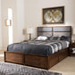Macey Modern and Contemporary Dark Grey Fabric Upholstered Walnut Finished King Size Storage Platform Bed FredCo