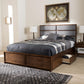 Macey Modern and Contemporary Dark Grey Fabric Upholstered Walnut Finished King Size Storage Platform Bed FredCo