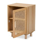 Maclean Mid-Century Modern Rattan and Natural Brown Finished Wood 1-Door Nightstand FredCo
