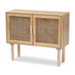 Maclean Mid-Century Modern Rattan and Natural Brown Finished Wood 2-Door Sideboard Buffet FredCo