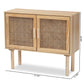 Maclean Mid-Century Modern Rattan and Natural Brown Finished Wood 2-Door Sideboard Buffet FredCo