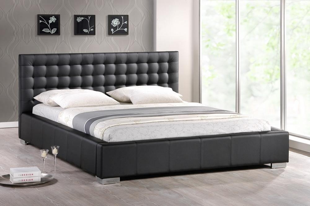 Madison Black Modern Bed with Upholstered Headboard - Queen Size FredCo