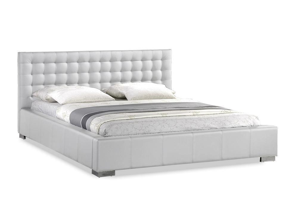 Madison White Modern Bed with Upholstered Headboard - Queen Size FredCo