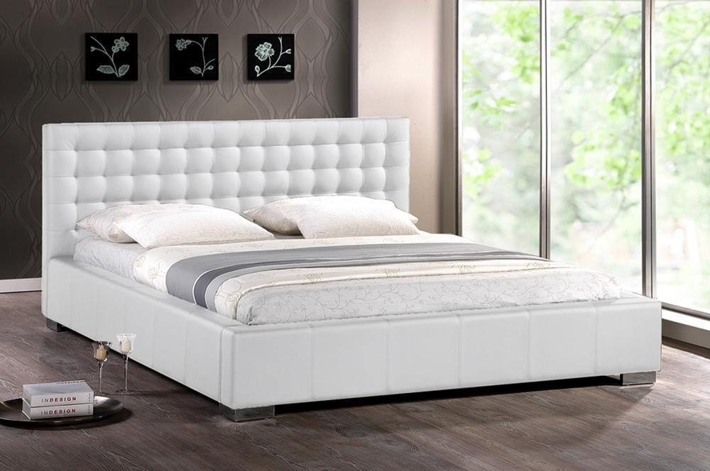 Madison White Modern Bed with Upholstered Headboard - Queen Size FredCo