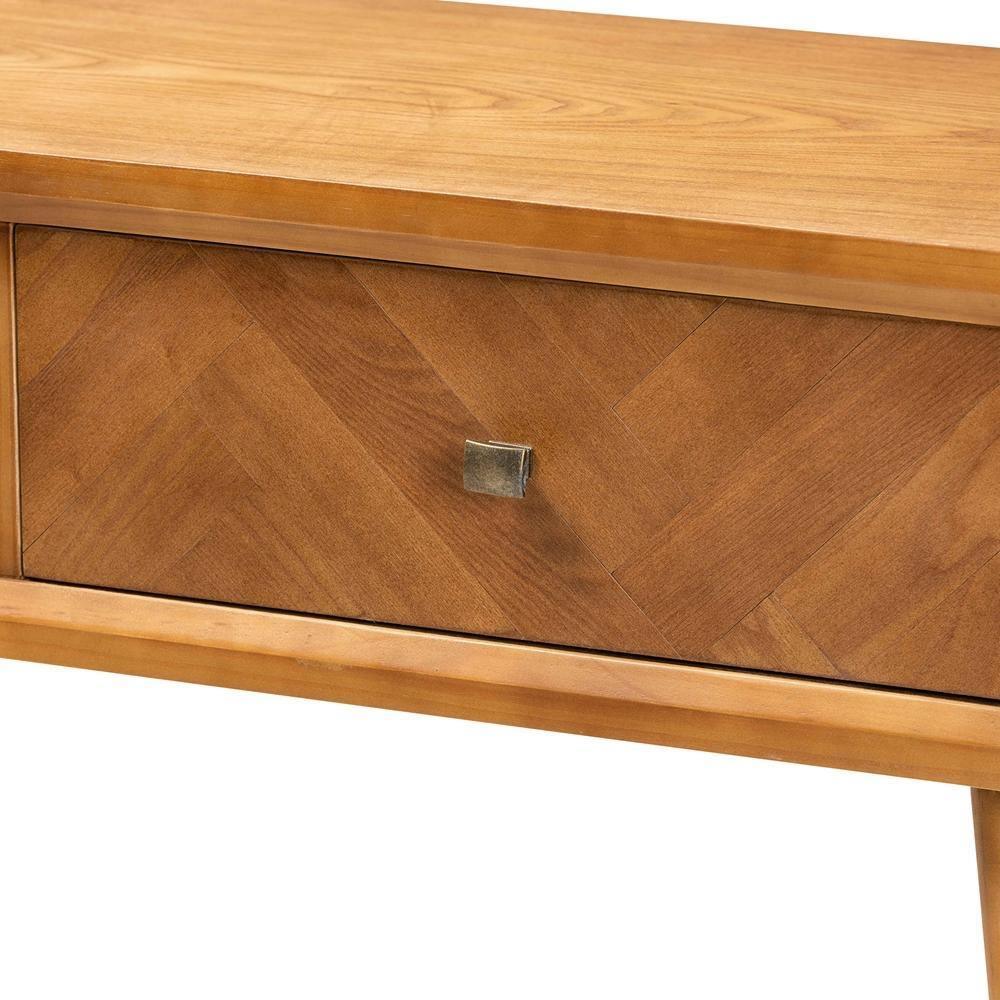 Mae Mid-Century Modern Natural Brown Finished Wood 2-Drawer Console Table FredCo