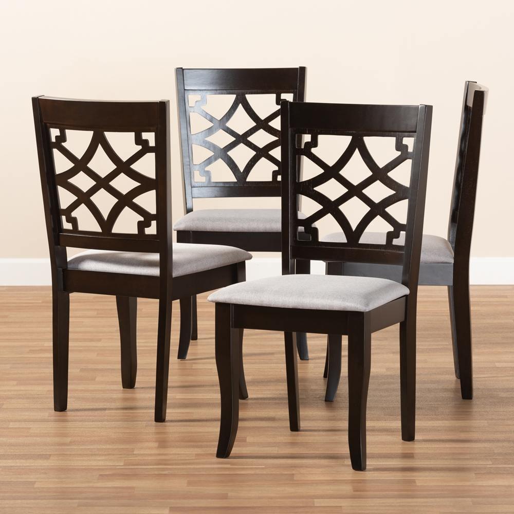 Mael Modern and Contemporary Grey Fabric Upholstered Espresso Brown Finished Wood Dining Chair (Set of 4) FredCo