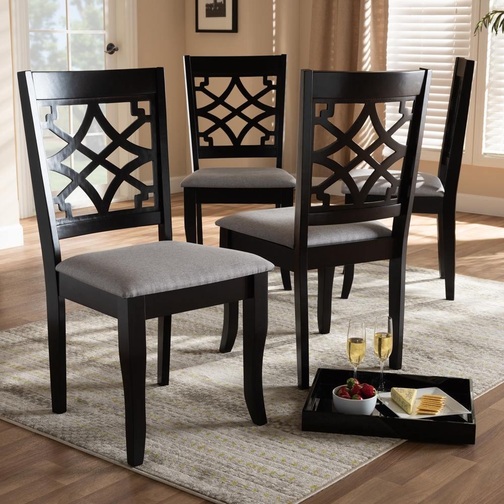 Mael Modern and Contemporary Grey Fabric Upholstered Espresso Brown Finished Wood Dining Chair (Set of 4) FredCo