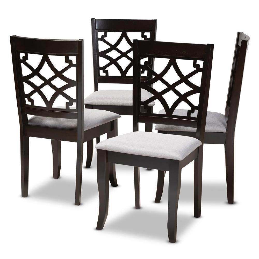 Mael Modern and Contemporary Grey Fabric Upholstered Espresso Brown Finished Wood Dining Chair (Set of 4) FredCo