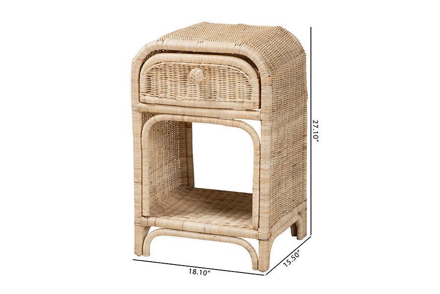 Magni Modern Bohemian Natural Brown Rattan 1-Drawer Nightstand FredCo