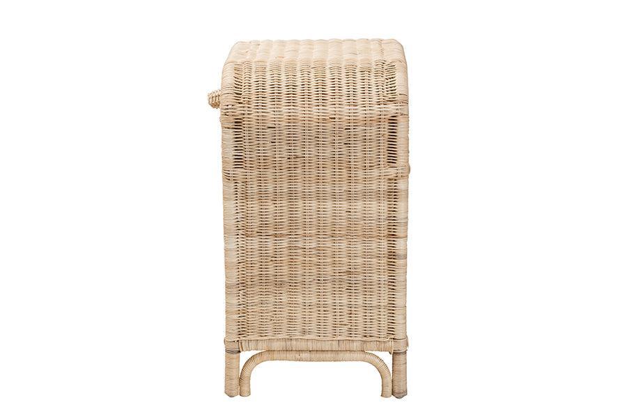 Magni Modern Bohemian Natural Brown Rattan 1-Drawer Nightstand FredCo