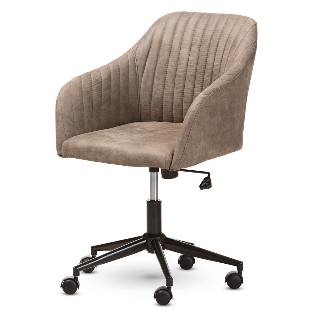 Maida Mid-Century Modern Light Brown Fabric Upholstered Office Chair FredCo