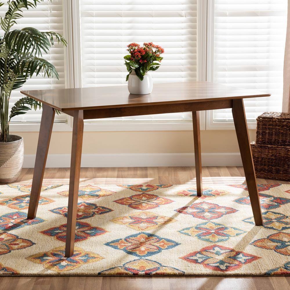 Maila Mid-Century Modern Transitional Walnut Brown Finished Wood Dining Table FredCo