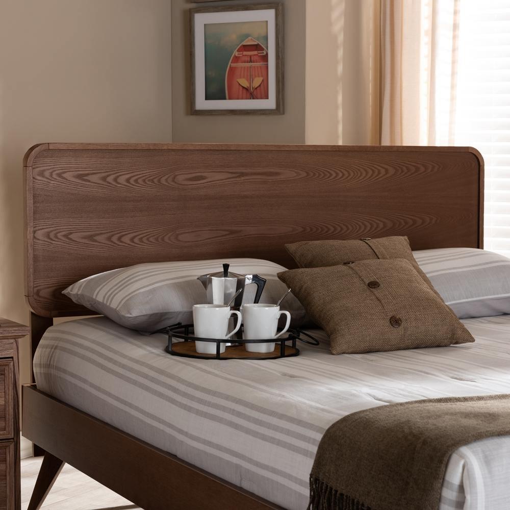 Mailene Mid-Century Modern Walnut Brown Finished Wood Queen Size Headboard FredCo