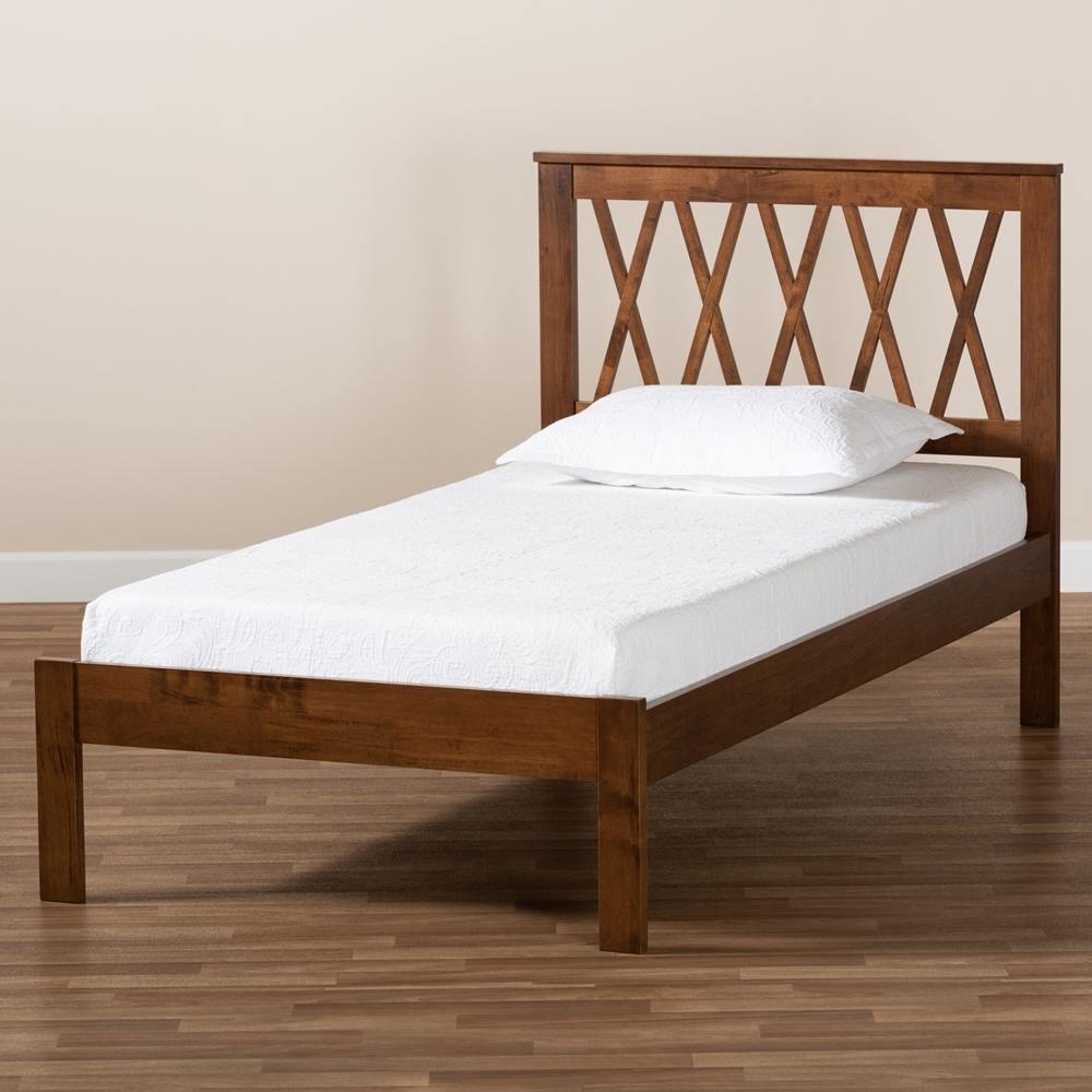 Malene Mid-Century Modern Walnut Finished Wood Twin Size Platform Bed FredCo