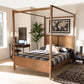 Malia Modern and Contemporary Walnut Brown Finished Wood and Synthetic Rattan King Size Canopy Bed FredCo