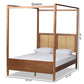 Malia Modern and Contemporary Walnut Brown Finished Wood and Synthetic Rattan King Size Canopy Bed FredCo