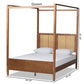 Malia Modern and Contemporary Walnut Brown Finished Wood and Synthetic Rattan Queen Size Canopy Bed FredCo