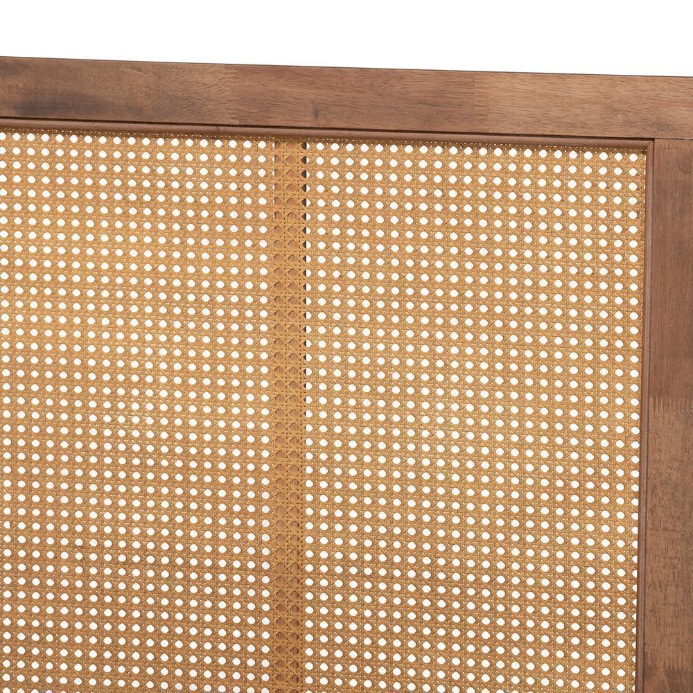 Malia Modern and Contemporary Walnut Brown Finished Wood and Synthetic Rattan Queen Size Canopy Bed FredCo