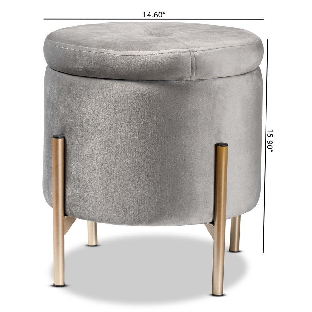 Malina Contemporary Glam and Luxe Grey Velvet Fabric Upholstered and Gold Finished Metal Storage Ottoman FredCo