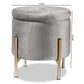 Malina Contemporary Glam and Luxe Grey Velvet Fabric Upholstered and Gold Finished Metal Storage Ottoman FredCo