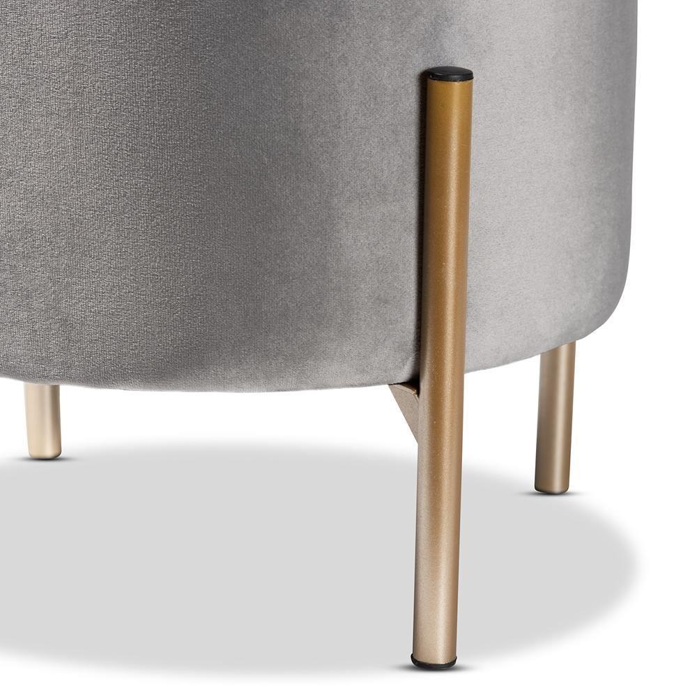 Malina Contemporary Glam and Luxe Grey Velvet Fabric Upholstered and Gold Finished Metal Storage Ottoman FredCo
