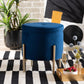 Malina Contemporary Glam and Luxe Navy Blue Velvet Fabric Upholstered and Gold Finished Metal Storage Ottoman FredCo