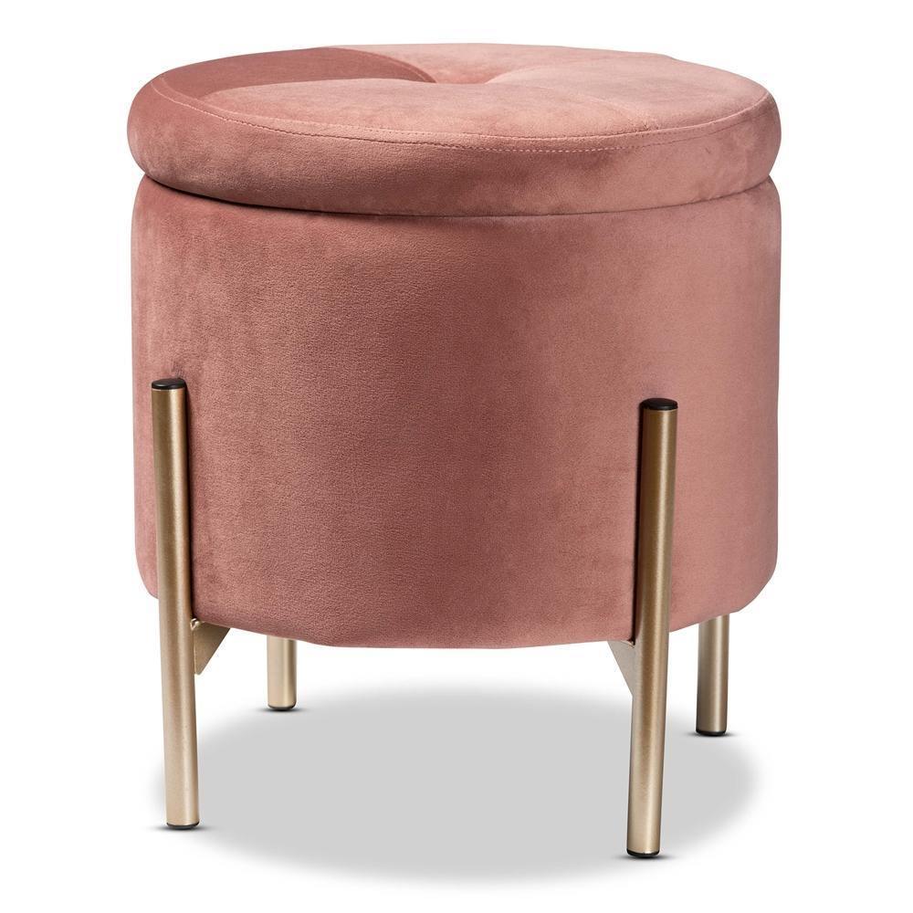 Malina Contemporary Glam and Luxe Pink Velvet Fabric Upholstered and Gold Finished Metal Storage Ottoman FredCo