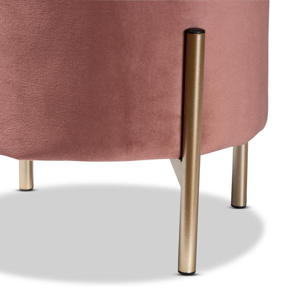 Malina Contemporary Glam and Luxe Pink Velvet Fabric Upholstered and Gold Finished Metal Storage Ottoman FredCo