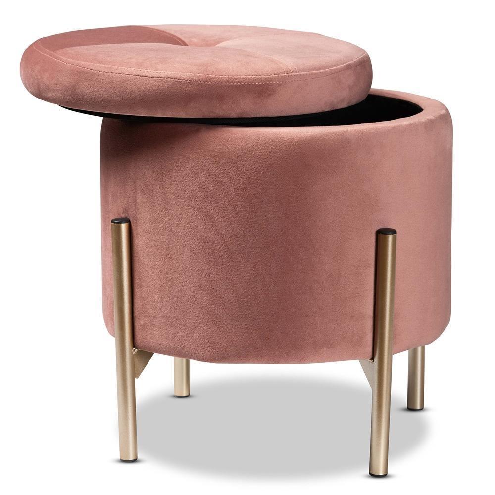 Malina Contemporary Glam and Luxe Pink Velvet Fabric Upholstered and Gold Finished Metal Storage Ottoman FredCo