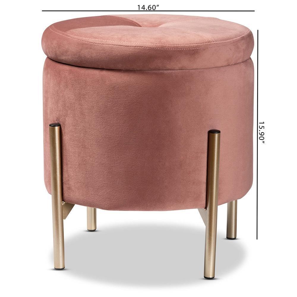 Malina Contemporary Glam and Luxe Pink Velvet Fabric Upholstered and Gold Finished Metal Storage Ottoman FredCo
