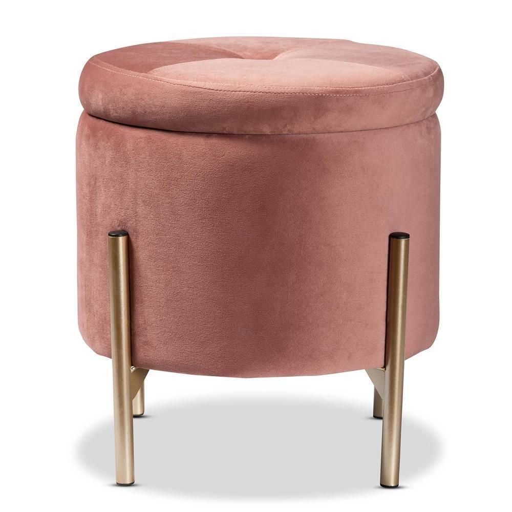 Malina Contemporary Glam and Luxe Pink Velvet Fabric Upholstered and Gold Finished Metal Storage Ottoman FredCo