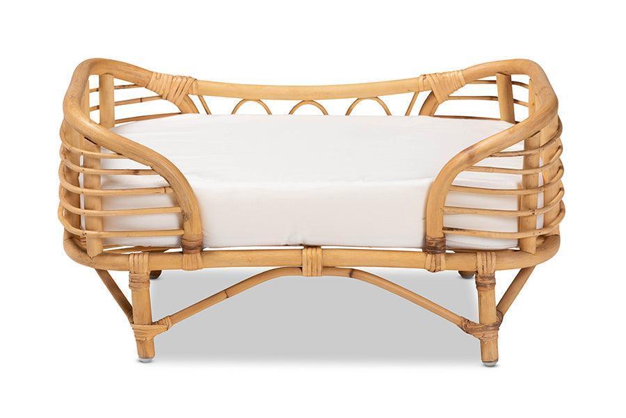 Malino Modern Bohemian Natural Brown Rattan Pet Bed with Cushion FredCo