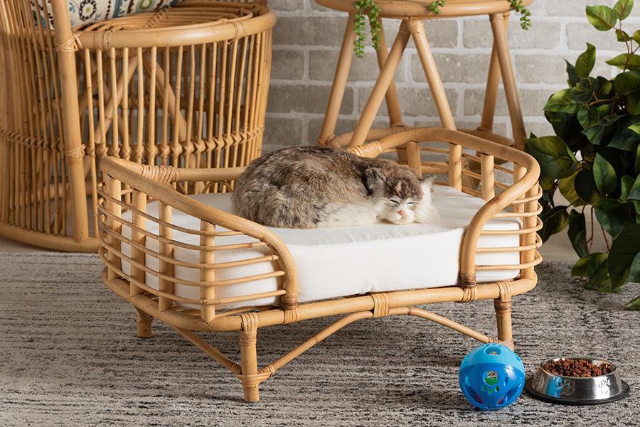 Malino Modern Bohemian Natural Brown Rattan Pet Bed with Cushion FredCo