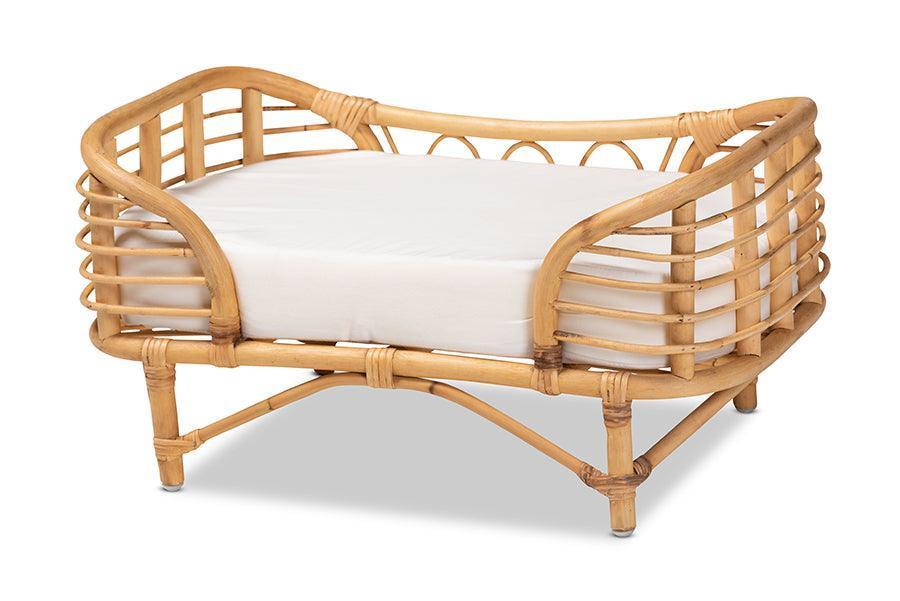 Malino Modern Bohemian Natural Brown Rattan Pet Bed with Cushion FredCo