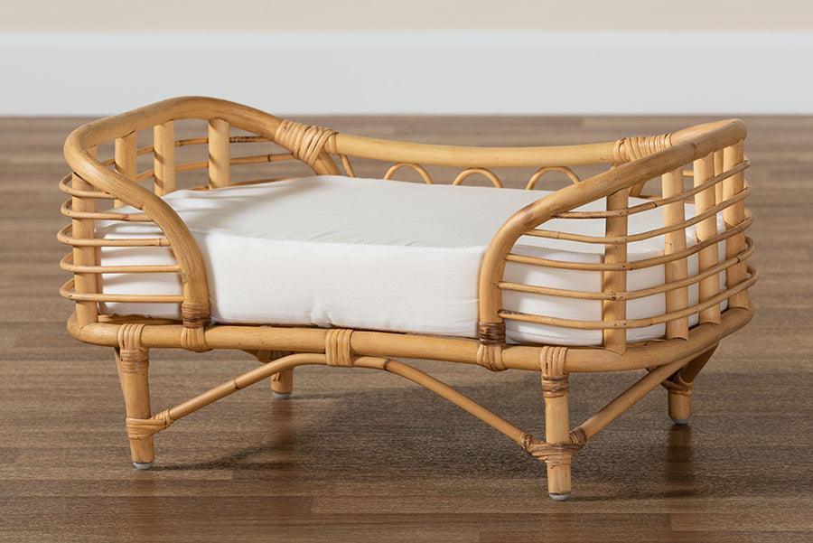 Malino Modern Bohemian Natural Brown Rattan Pet Bed with Cushion FredCo