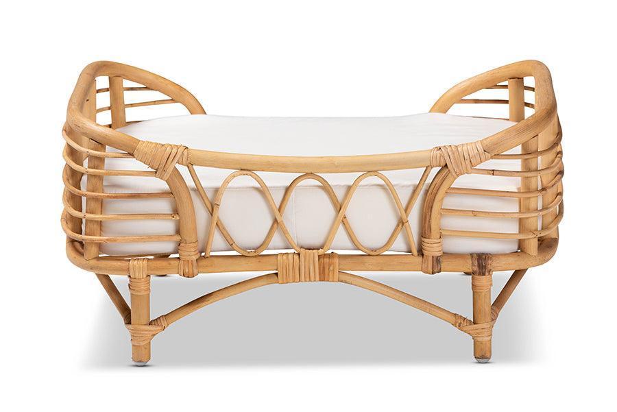 Malino Modern Bohemian Natural Brown Rattan Pet Bed with Cushion FredCo