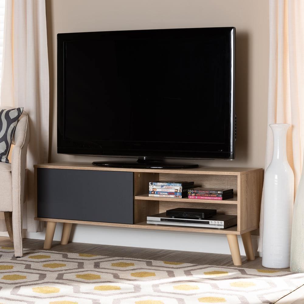 Mallory Modern and Contemporary Two-Tone Oak Brown and Grey Finished Wood TV Stand FredCo