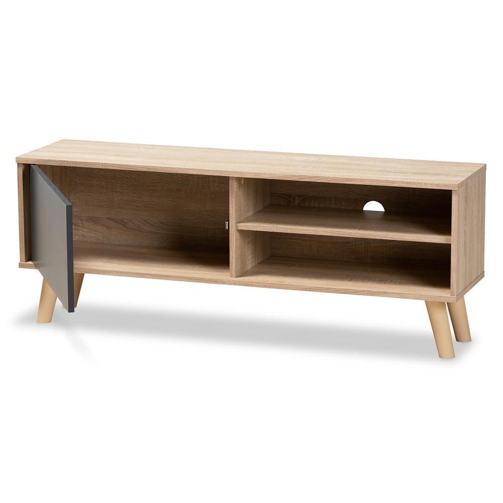 Mallory Modern and Contemporary Two-Tone Oak Brown and Grey Finished Wood TV Stand FredCo