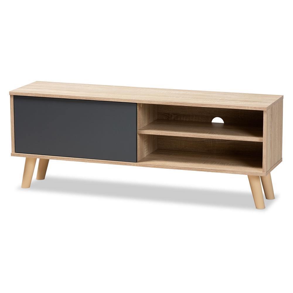 Mallory Modern and Contemporary Two-Tone Oak Brown and Grey Finished Wood TV Stand FredCo