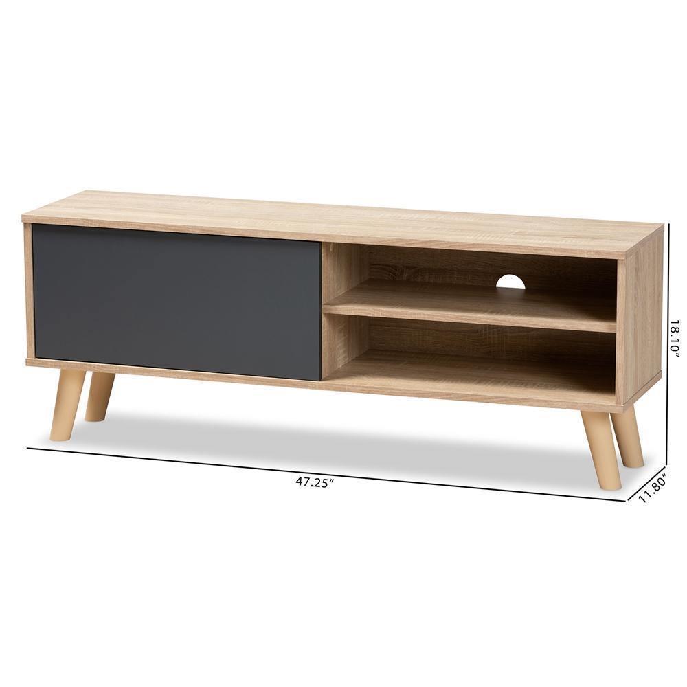 Mallory Modern and Contemporary Two-Tone Oak Brown and Grey Finished Wood TV Stand FredCo