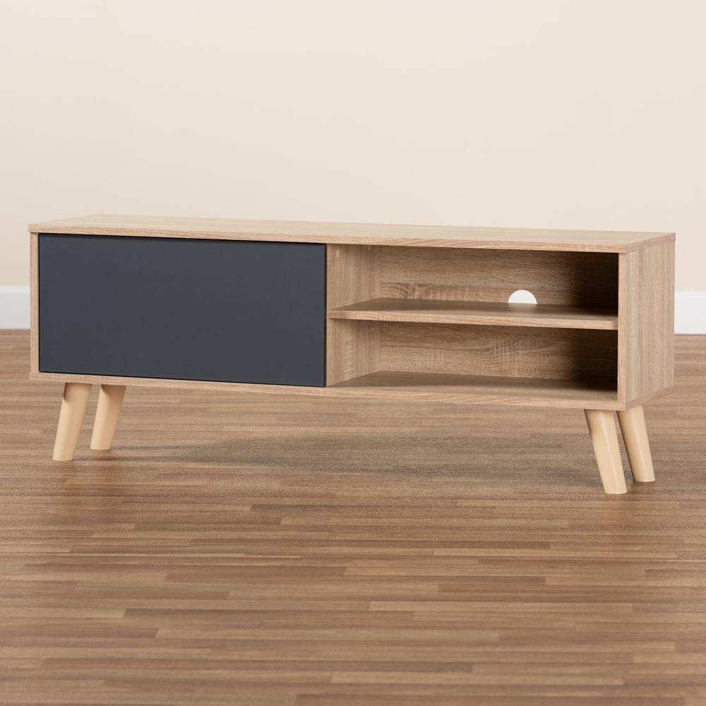 Mallory Modern and Contemporary Two-Tone Oak Brown and Grey Finished Wood TV Stand FredCo
