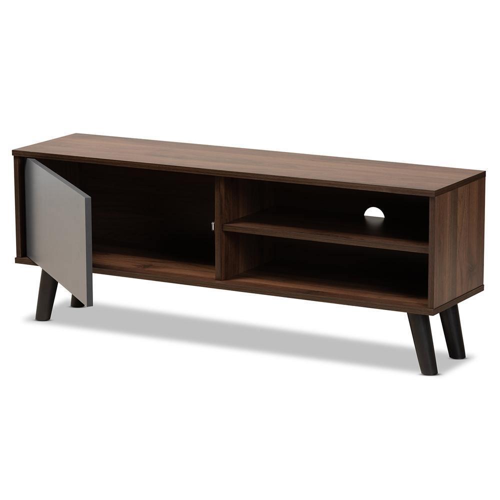 Mallory Modern and Contemporary Two-Tone Walnut Brown and Grey Finished Wood TV Stand FredCo