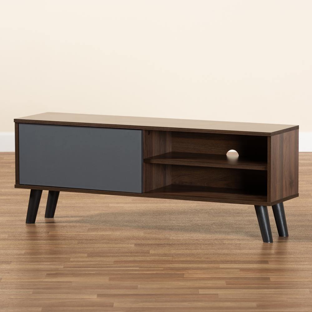 Mallory Modern and Contemporary Two-Tone Walnut Brown and Grey Finished Wood TV Stand FredCo