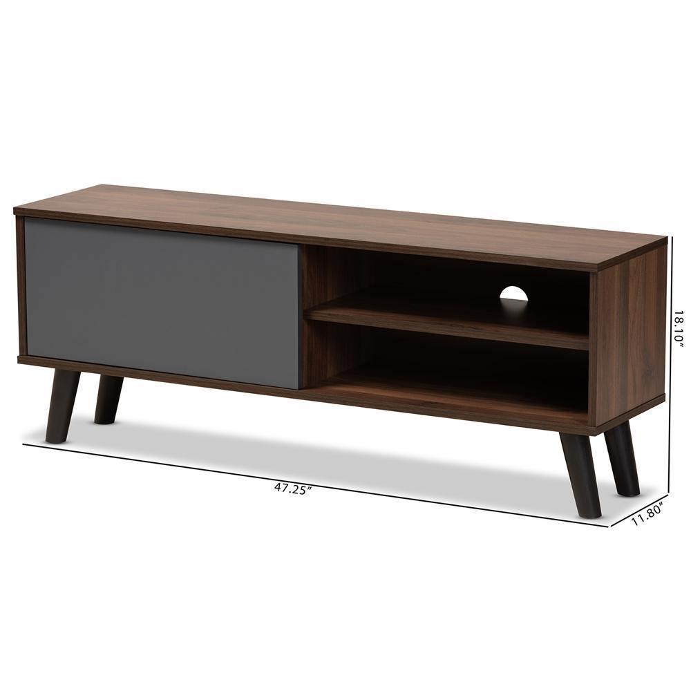 Mallory Modern and Contemporary Two-Tone Walnut Brown and Grey Finished Wood TV Stand FredCo