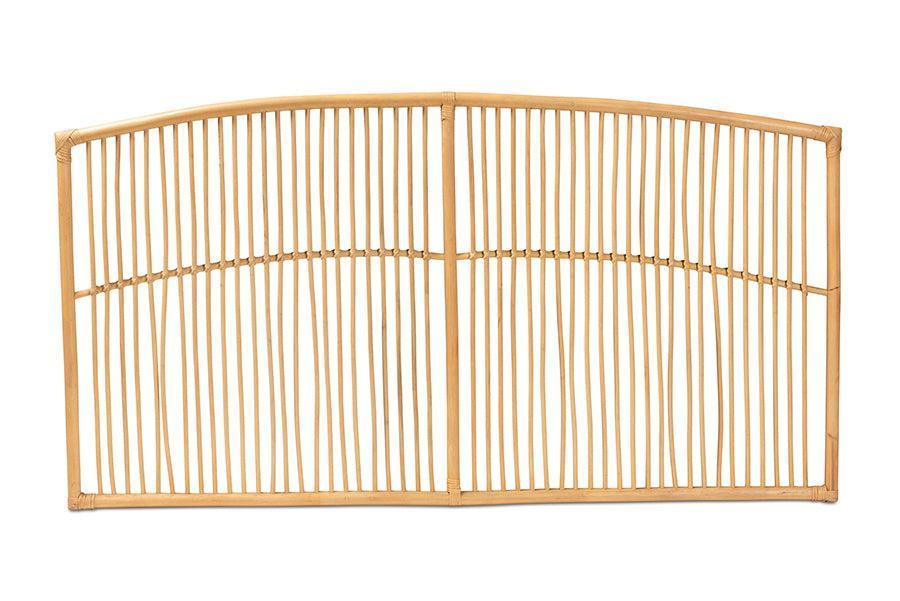 Malvina Modern Bohemian Natural Brown Rattan Queen Size Wall-mount Headboard FredCo