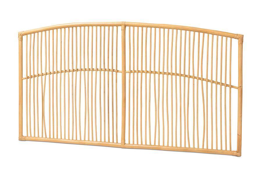 Malvina Modern Bohemian Natural Brown Rattan Queen Size Wall-mount Headboard FredCo