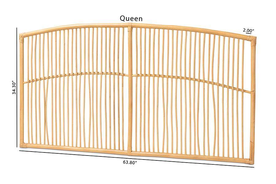 Malvina Modern Bohemian Natural Brown Rattan Queen Size Wall-mount Headboard FredCo