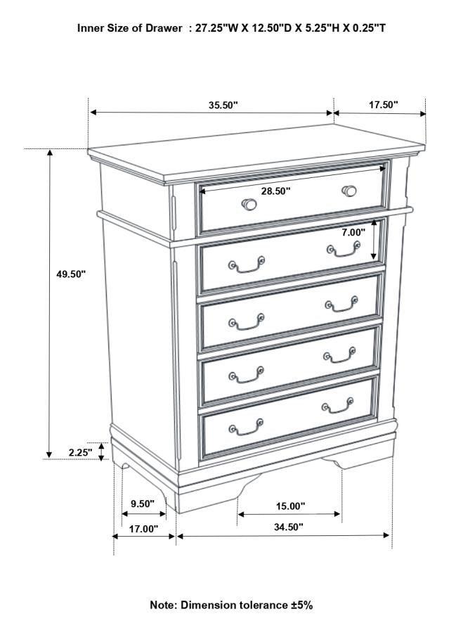Manchester 5-drawer Chest Wheat 222895 Coaster FredCo