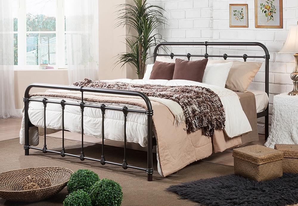 Mandy Chic Vintage Antique Dark Bronze Full Size Iron Metal Platform Bed FredCo