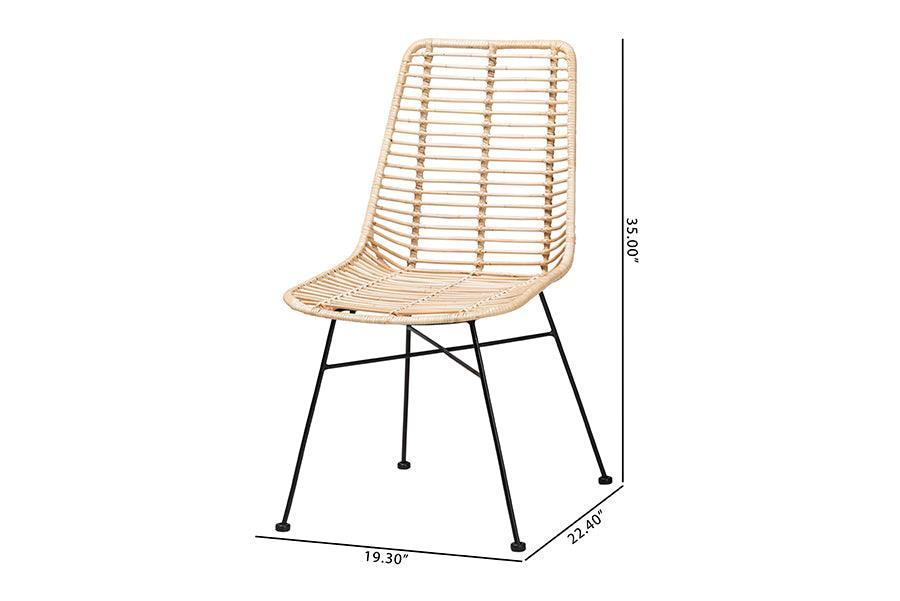 Manhattan Modern Bohemian Natural Brown Rattan and Black Metal Dining Chair FredCo